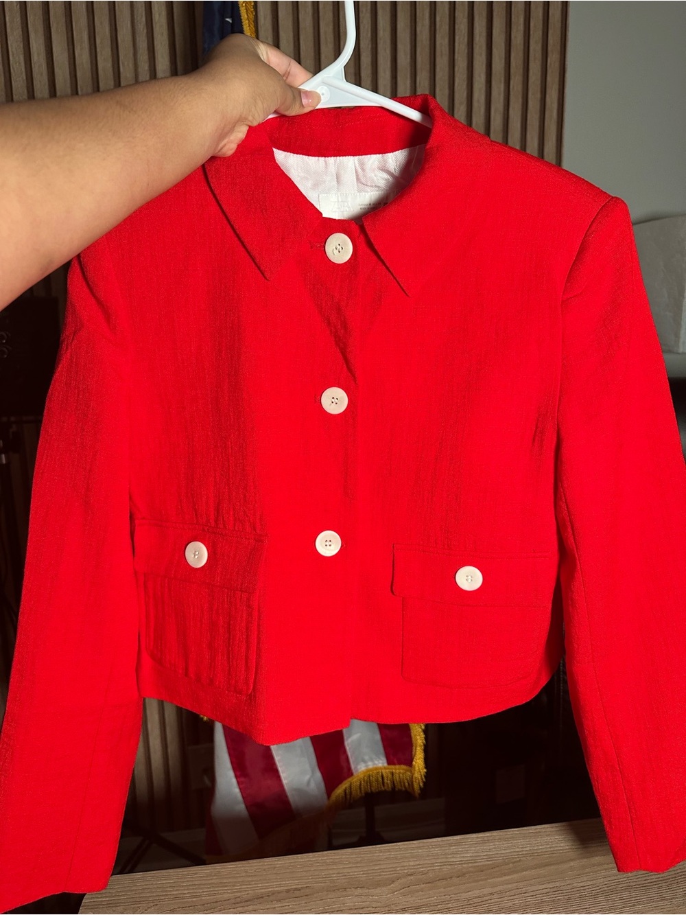 Zara Women's Classic Red Cropped Button Jacket